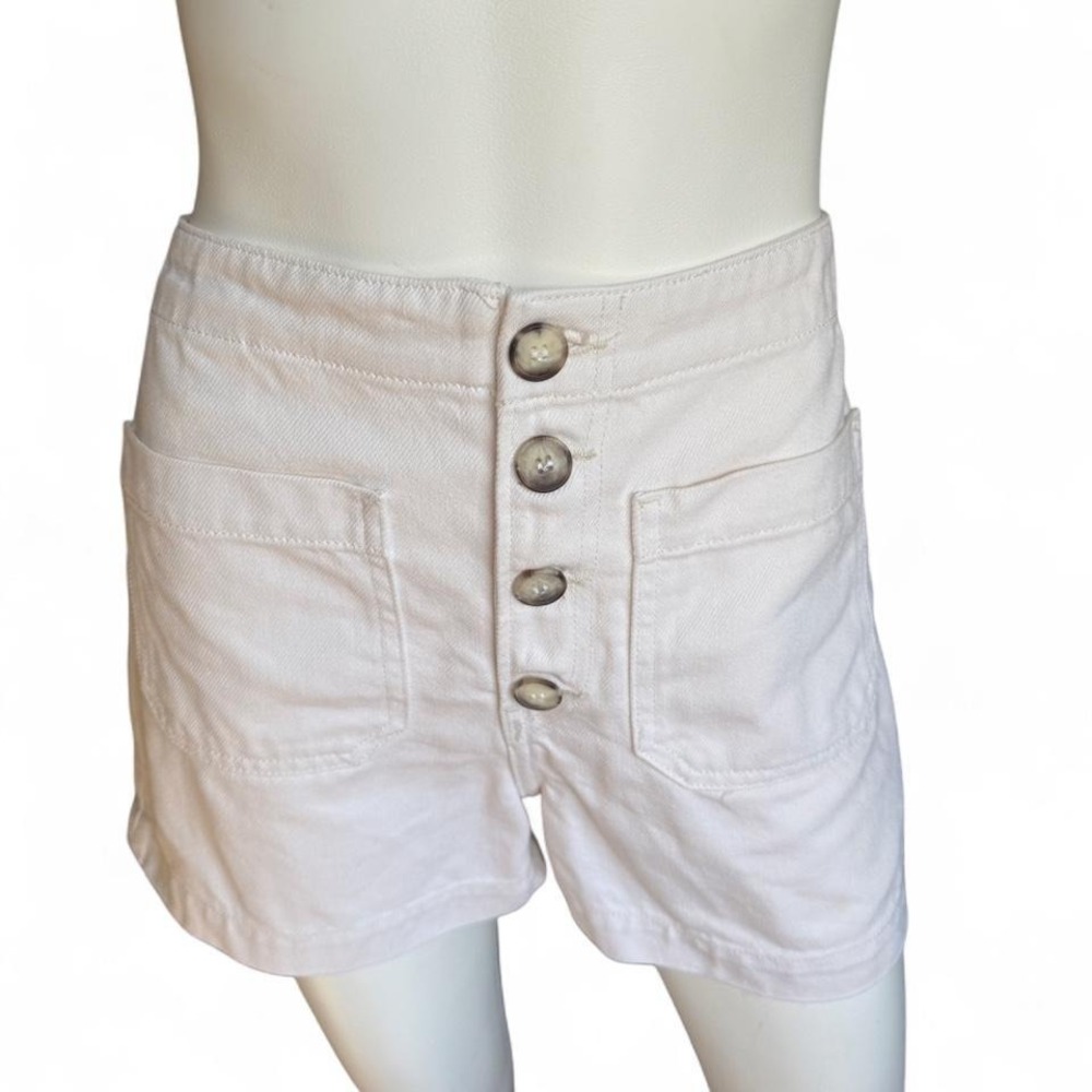Reformation Ivory Denim white shorts High Rise Fit with‎ statement button front